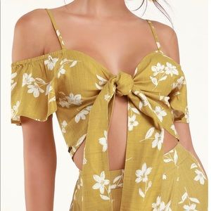Yellow Floral Tie-Front Crop Top